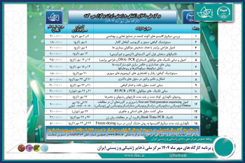 برنامه کارگاه های مهر ماه ۱۴۰۴ مرکز ملی ذخایر ژنتیکی و زیستی ایران