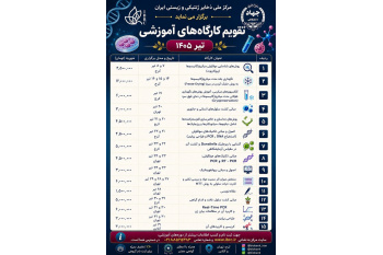 مرکز ملی ذخایر ژنتیکی و زیستی ایران تقویم کارگاه‌های آموزشی تیر ماه ۱۴۰۵ را منتشر کرد.